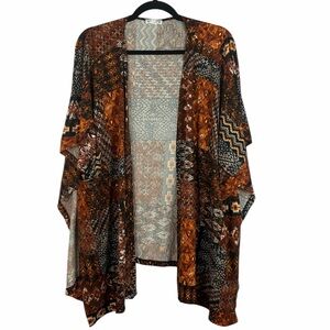Aphorism Boho Patchwork Kimono Cardigan Rust Brown O/S Made in Canada
